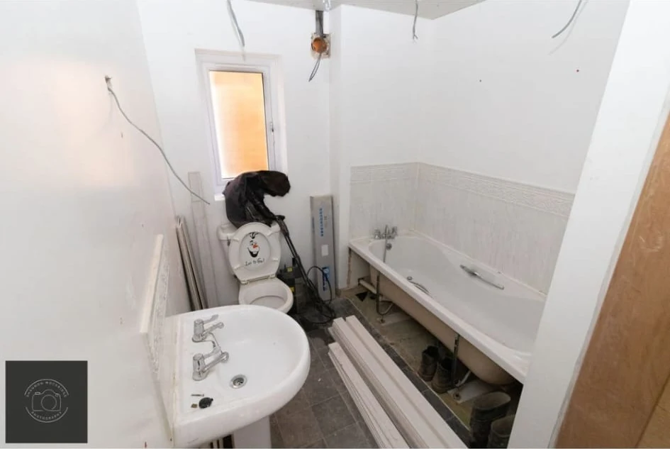 Bathroom mid-refit before final decorating in Coventry by Godiva Decorators (in progress)