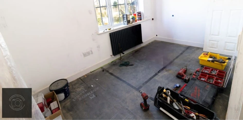 Empty room decorated in white before the furniture arrives, Coventry, by Godiva Decorators