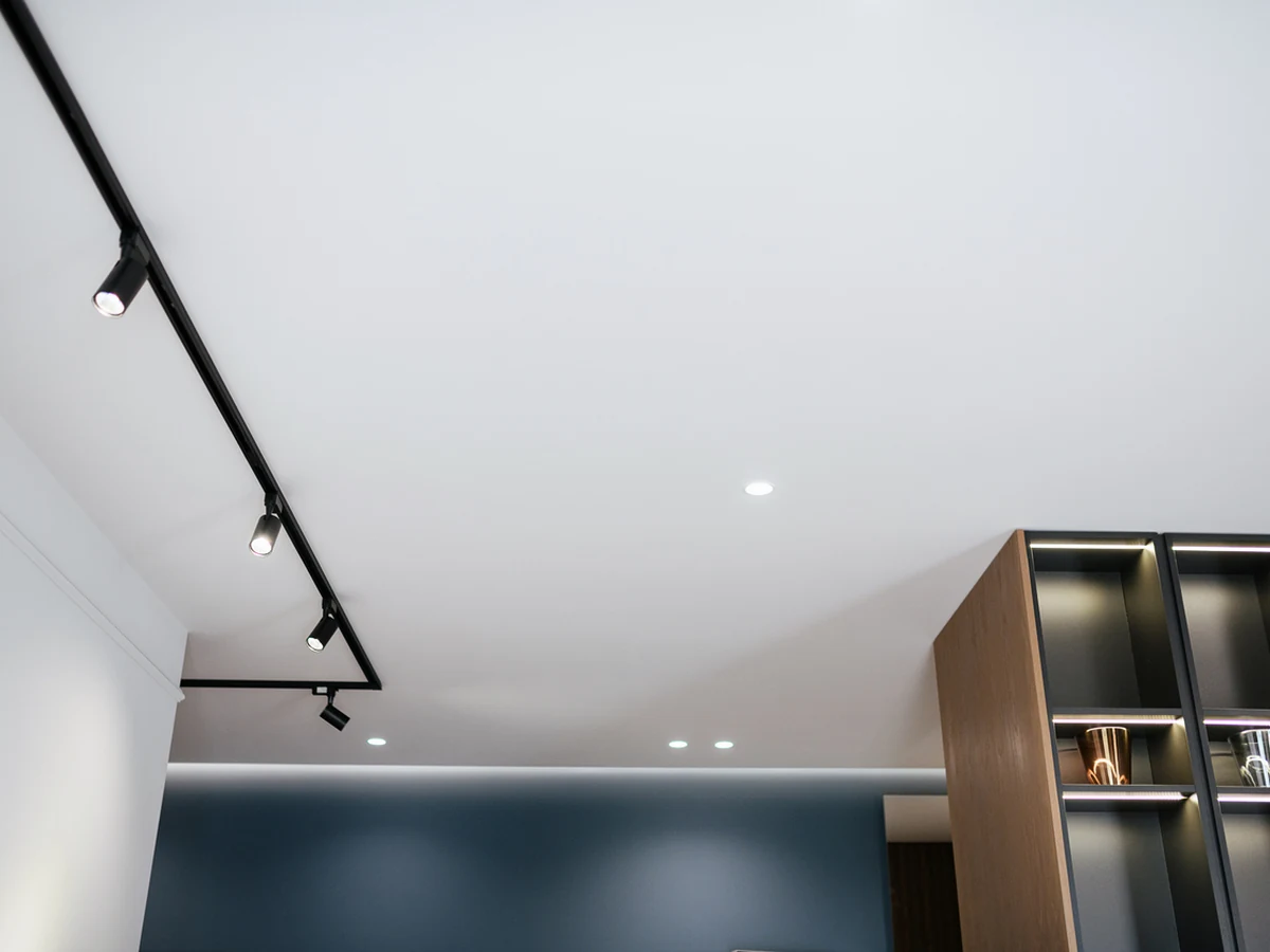 White ceiling with black accent freshly painted