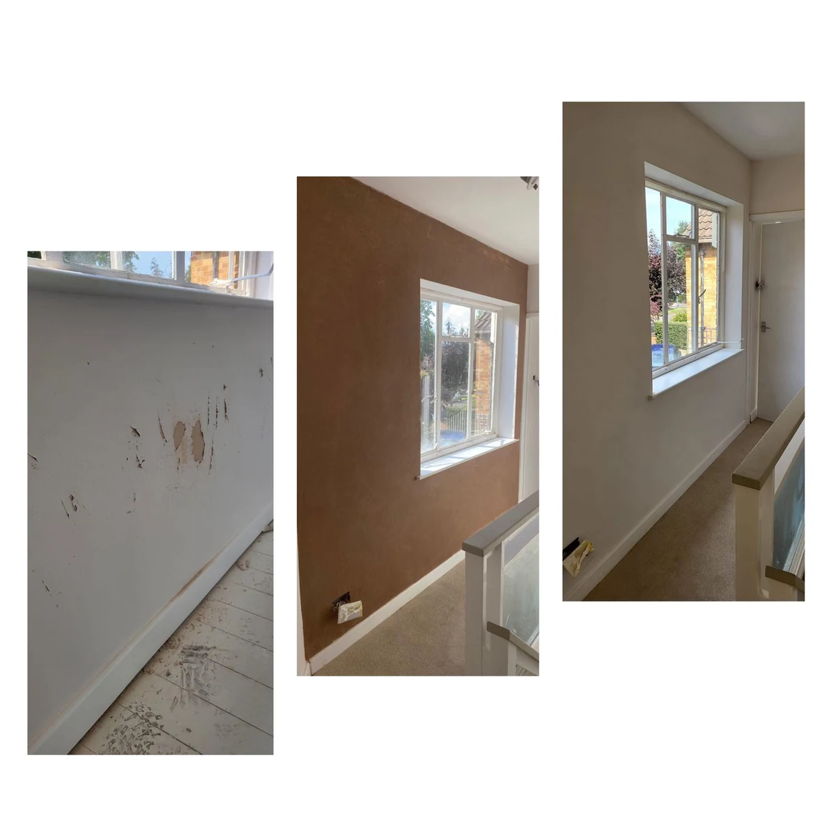 feature-wall-before-after-coventry-godiva-decorators Feature wall hallway before, during and after decorating in Coventry by Godiva Decorators (before and after)