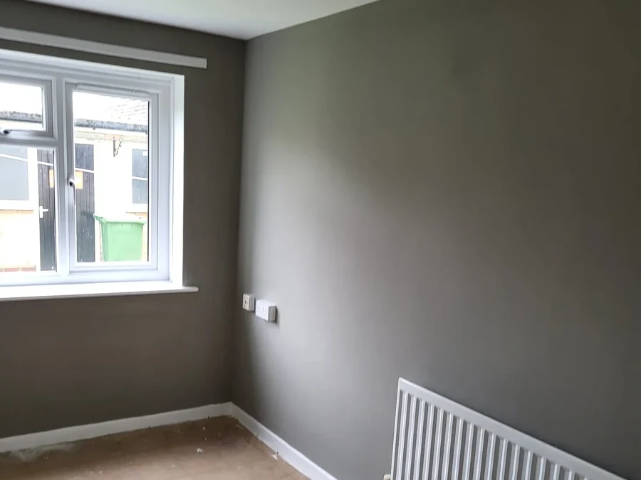 Office space prepared and drying overnight during an out-of-hours decorating shift in Coventry