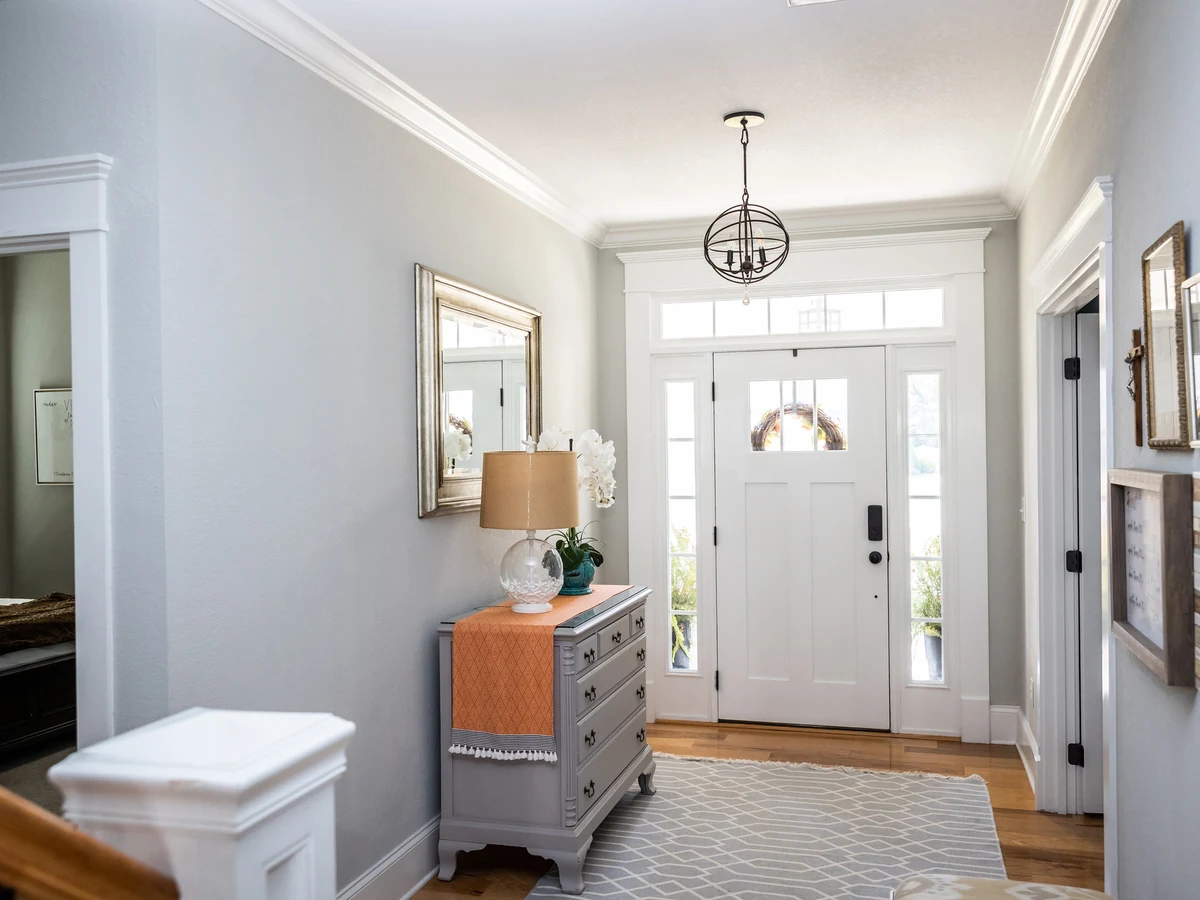 Grey hallway with white trim painted in Coventry