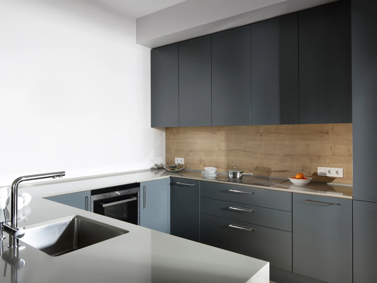 Dark grey modern kitchen cabinet painting in Coventry by Godiva Decorators