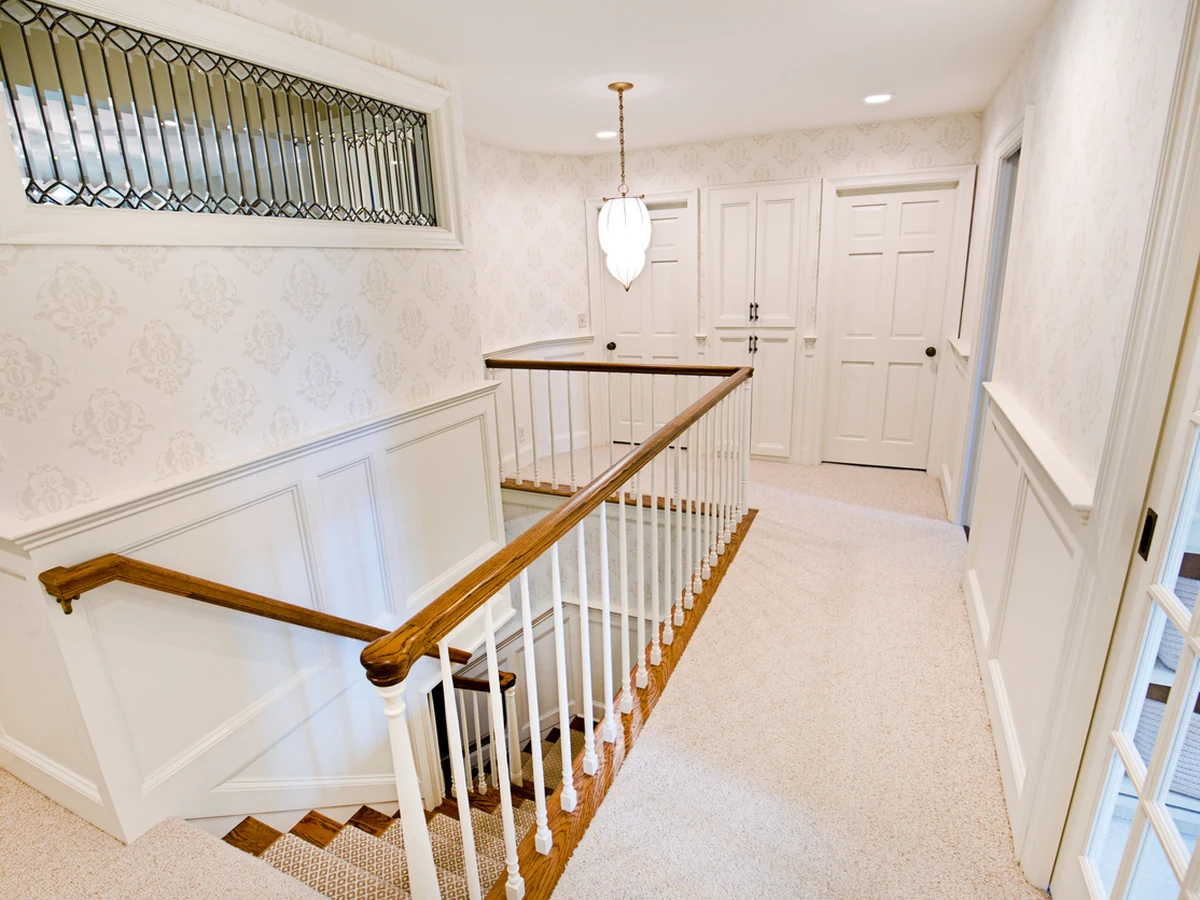 staircase-painting-residential-stairwell-white-godiva-decorators White residential stairwell painting in Coventry